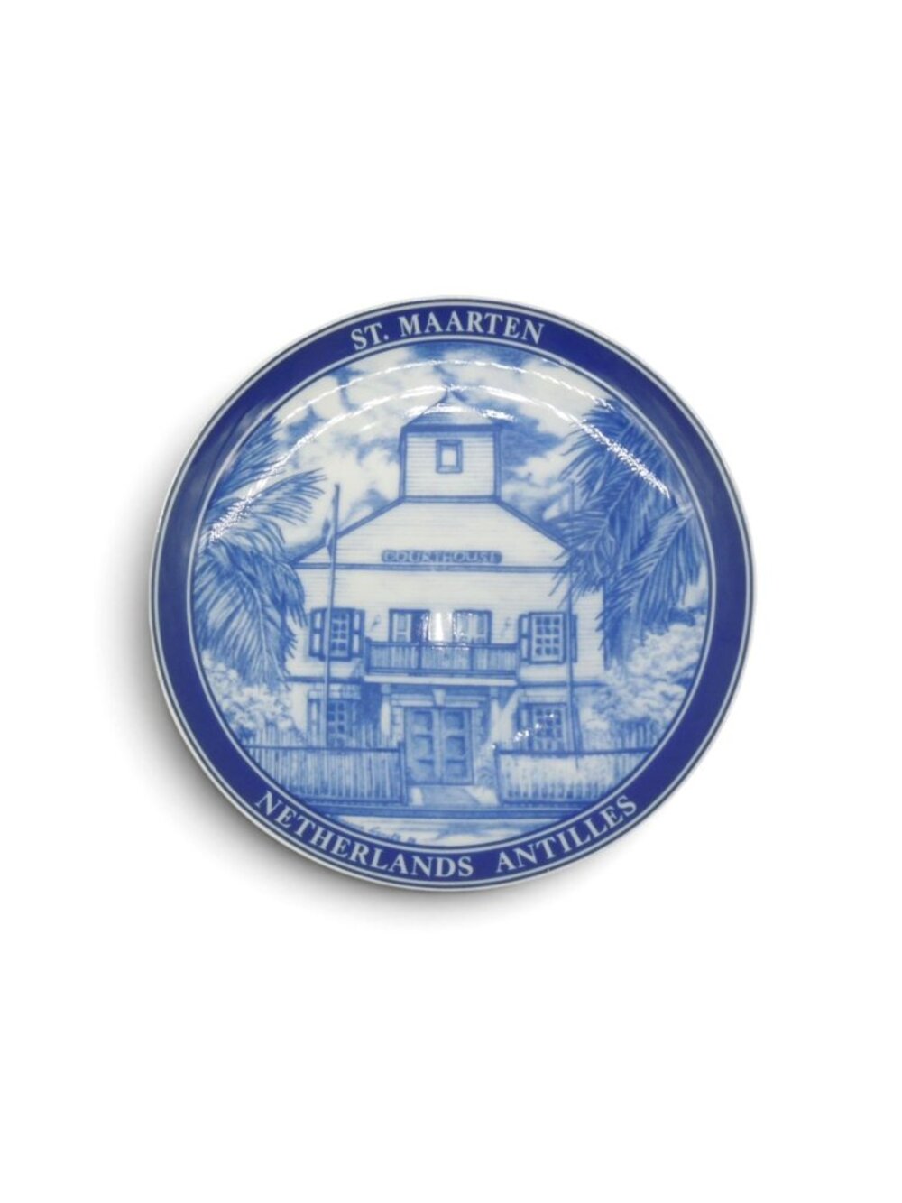 Vintage Hutschenreuther Plate St Maarten Old Courthouse Blue White 6.25”